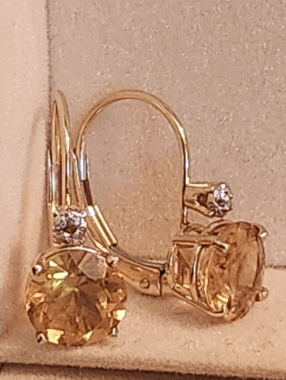 14kt Gold Leverback Earrings with Maderia Citrine + DIAMONDS - Picture 12 of 15